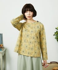 GJKDD30220 Jocomomola(ホコモモラ) Crisantemo curvo フラワー総刺繡カットソー イエロー