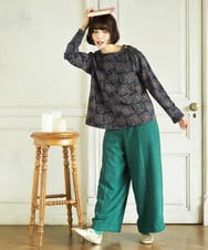 GJKDD30220 Jocomomola(ホコモモラ) Crisantemo curvo フラワー総刺繡カットソー ネイビー