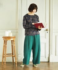 GJKDD30220 Jocomomola(ホコモモラ) Crisantemo curvo フラワー総刺繡カットソー ネイビー