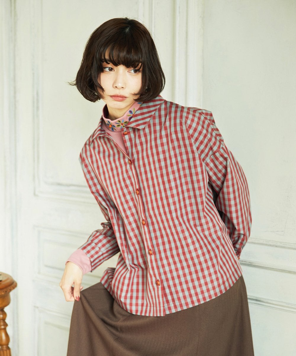 GJKDD32120 Jocomomola(ホコモモラ) ベアスムース 配色フラワー刺繍カットソー ピンク