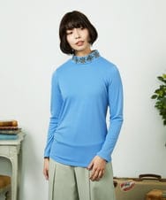 GJKDD32120 Jocomomola(ホコモモラ) ベアスムース 配色フラワー刺繍カットソー ブルー