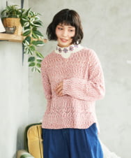 GJKDD32120 Jocomomola(ホコモモラ) ベアスムース 配色フラワー刺繍カットソー アイボリー