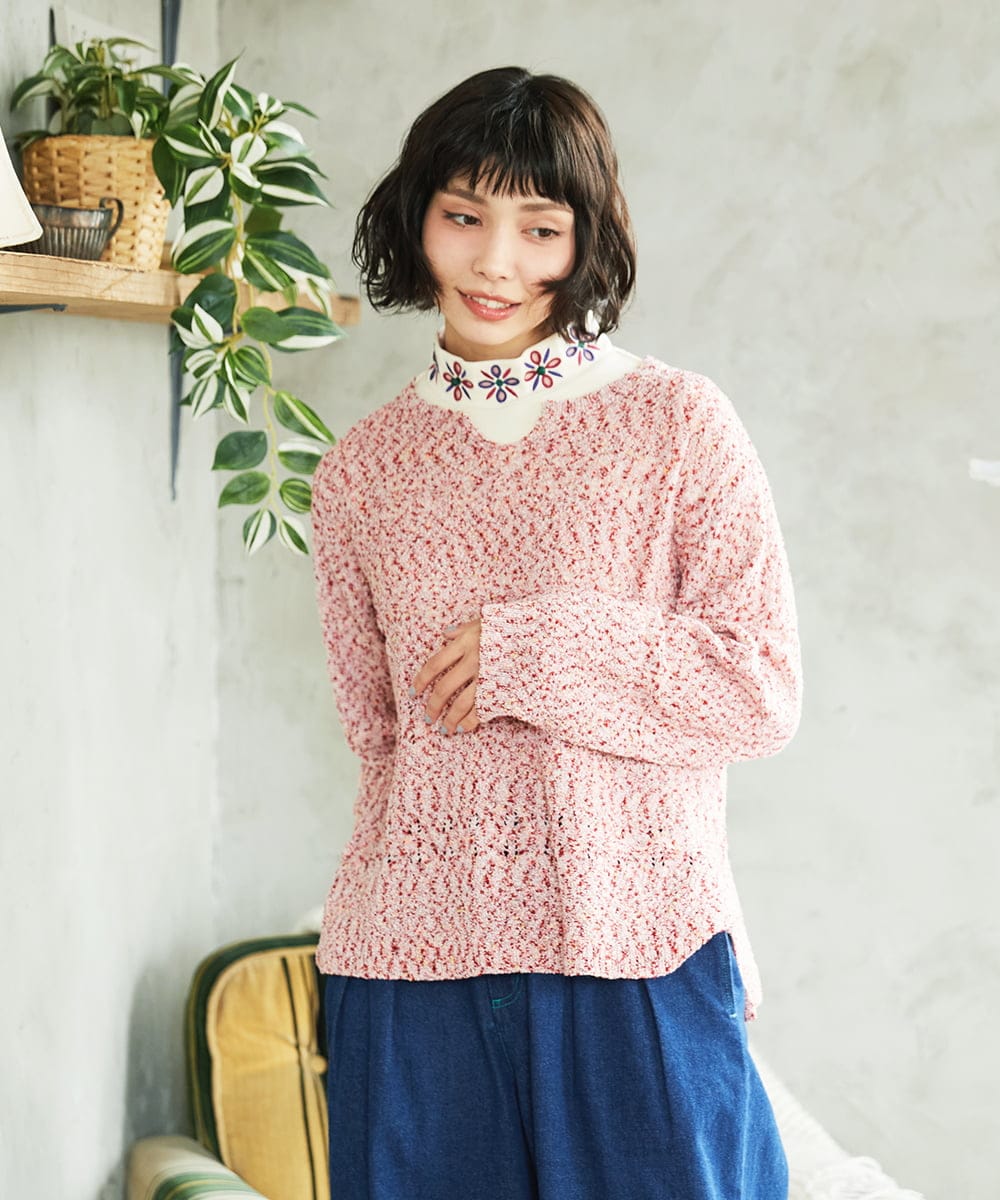 GJKDD32120 Jocomomola(ホコモモラ) ベアスムース 配色フラワー刺繍カットソー アイボリー