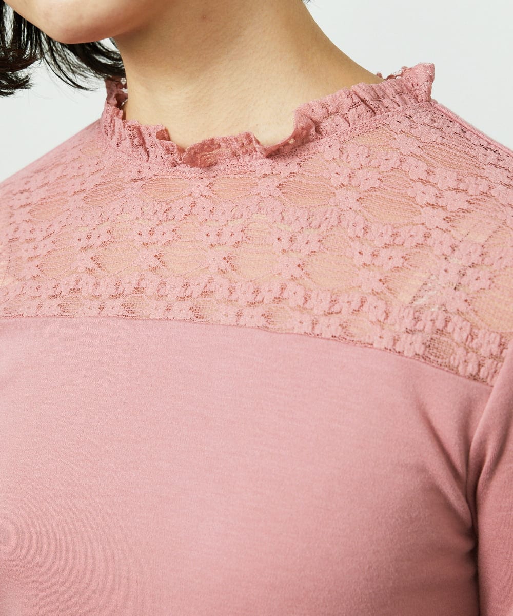 GJKDD33110 Jocomomola(ホコモモラ) ベアスムース  レース切り替えカットソー ピンク