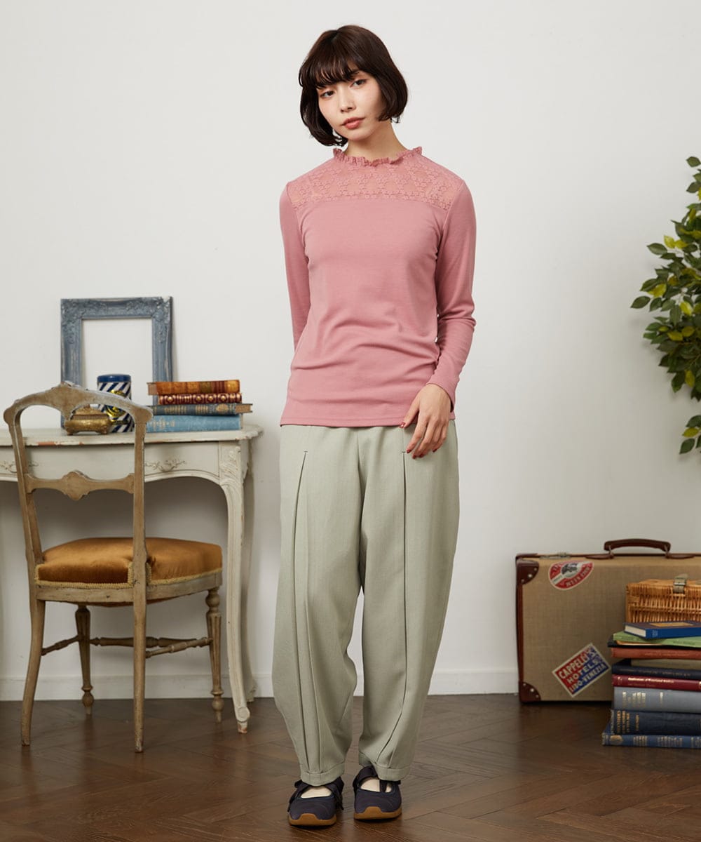 GJKDD33110 Jocomomola(ホコモモラ) ベアスムース  レース切り替えカットソー ピンク