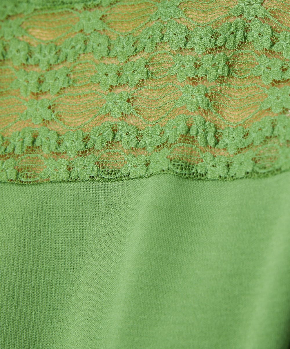 GJKDD33110 Jocomomola(ホコモモラ) ベアスムース  レース切り替えカットソー グリーン