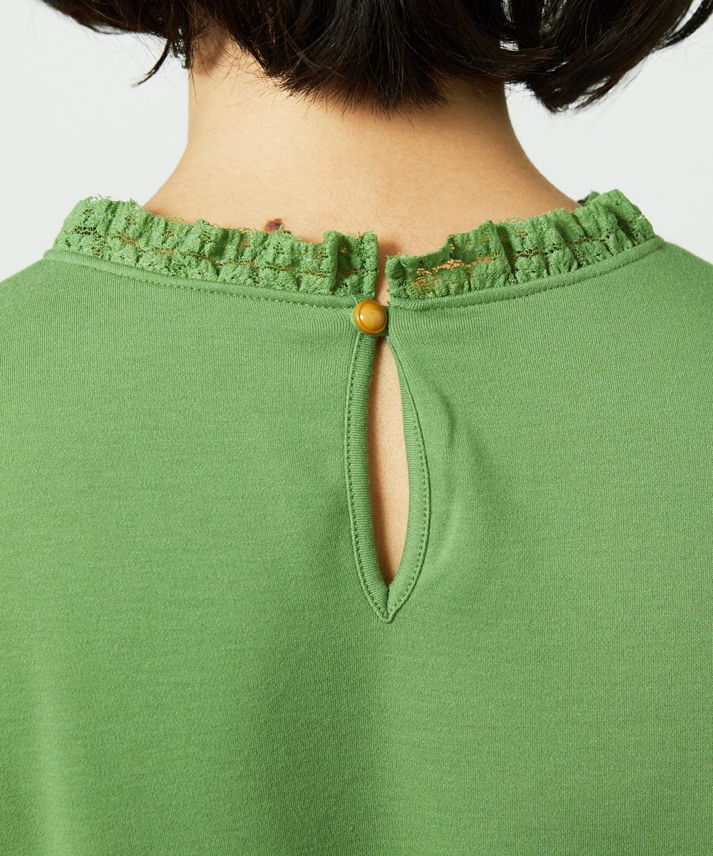 GJKDD33110 Jocomomola(ホコモモラ) ベアスムース  レース切り替えカットソー グリーン