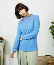 GJKDD33110 Jocomomola(ホコモモラ) ベアスムース  レース切り替えカットソー ブルー