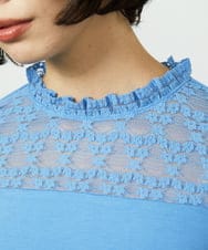 GJKDD33110 Jocomomola(ホコモモラ) ベアスムース  レース切り替えカットソー ブルー