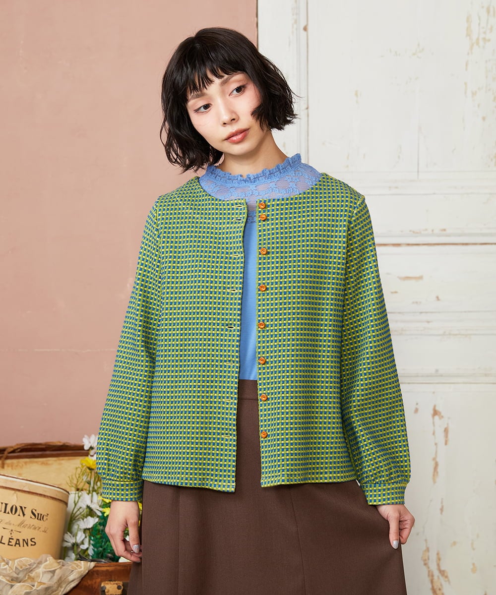 GJKDD33110 Jocomomola(ホコモモラ) ベアスムース  レース切り替えカットソー ブルー