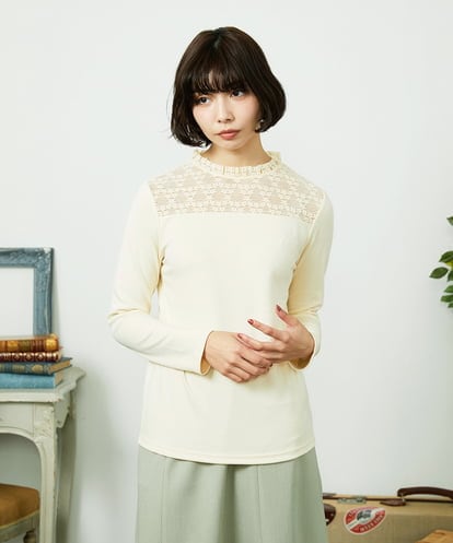 GJKDD33110 Jocomomola ベアスムース  レース切り替えカットソー