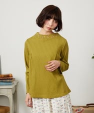 GJKDD34140 Jocomomola(ホコモモラ) 【2WAY】Tierras de cuitivo フラワー刺繍カットソー マスタード