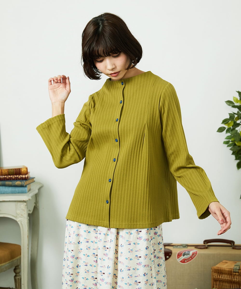 GJKDD34140 Jocomomola(ホコモモラ) 【2WAY】Tierras de cuitivo フラワー刺繍カットソー マスタード