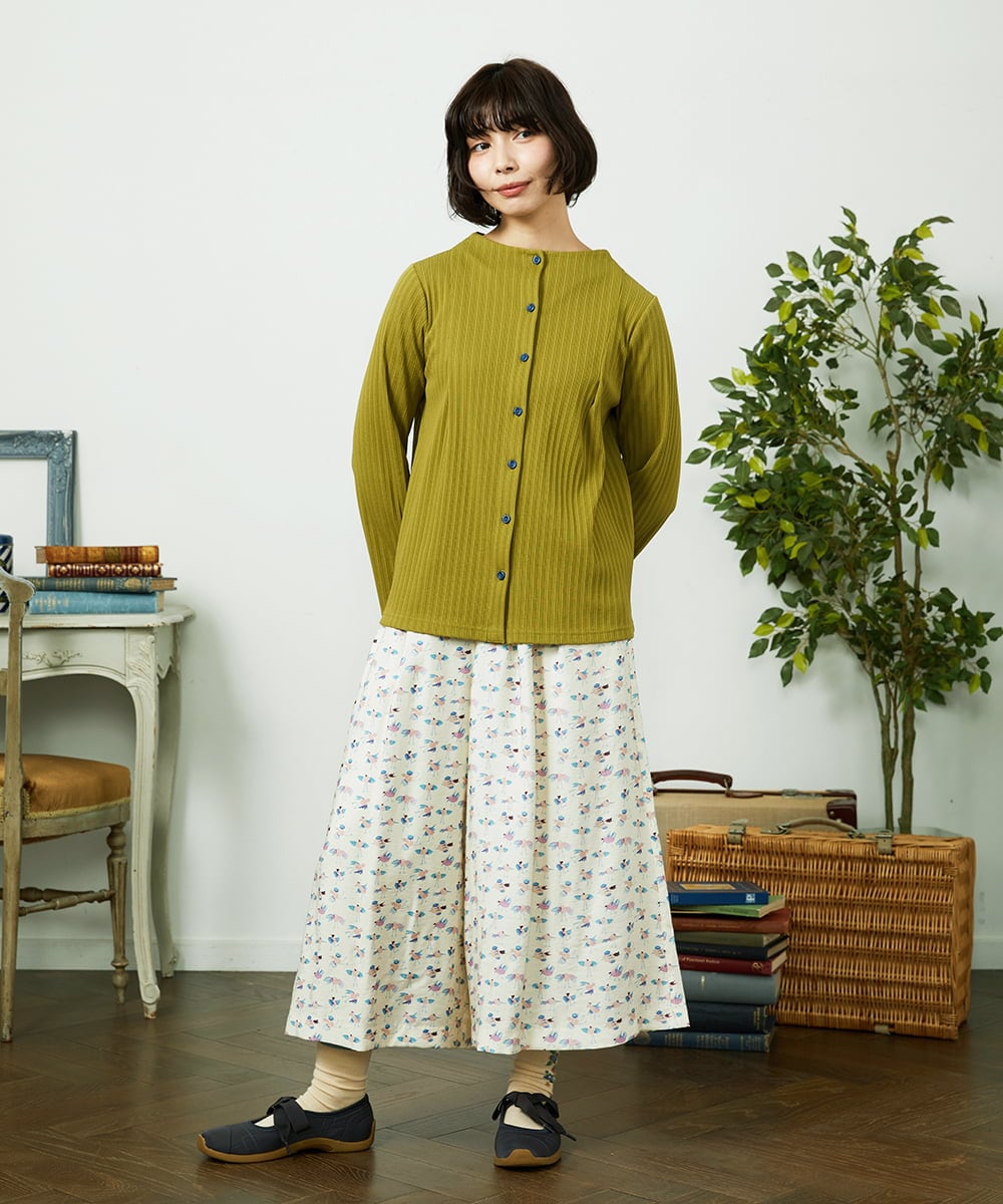 GJKDD34140 Jocomomola(ホコモモラ) 【2WAY】Tierras de cuitivo フラワー刺繍カットソー マスタード