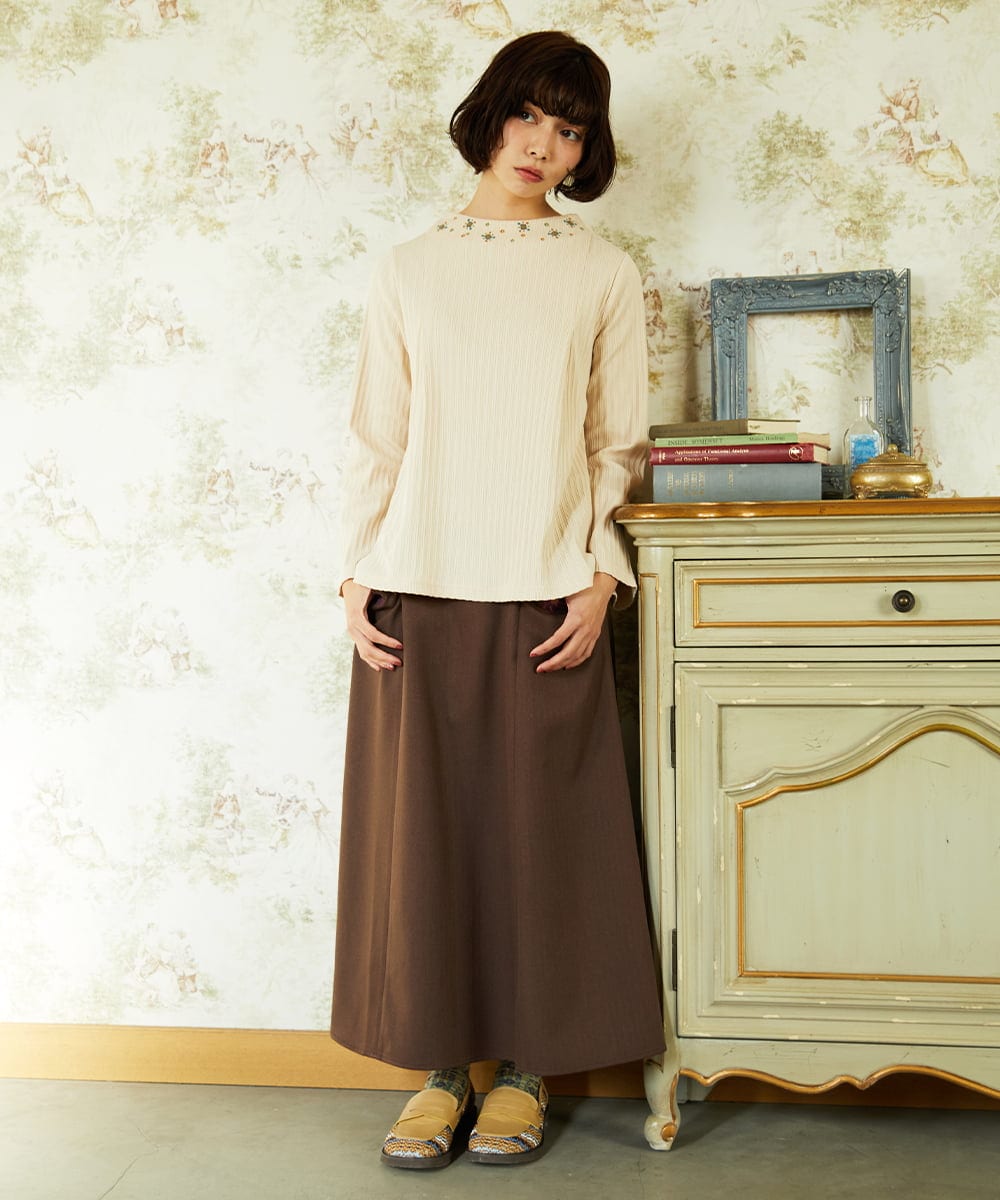 GJKDD34140 Jocomomola(ホコモモラ) 【2WAY】Tierras de cuitivo フラワー刺繍カットソー アイボリー