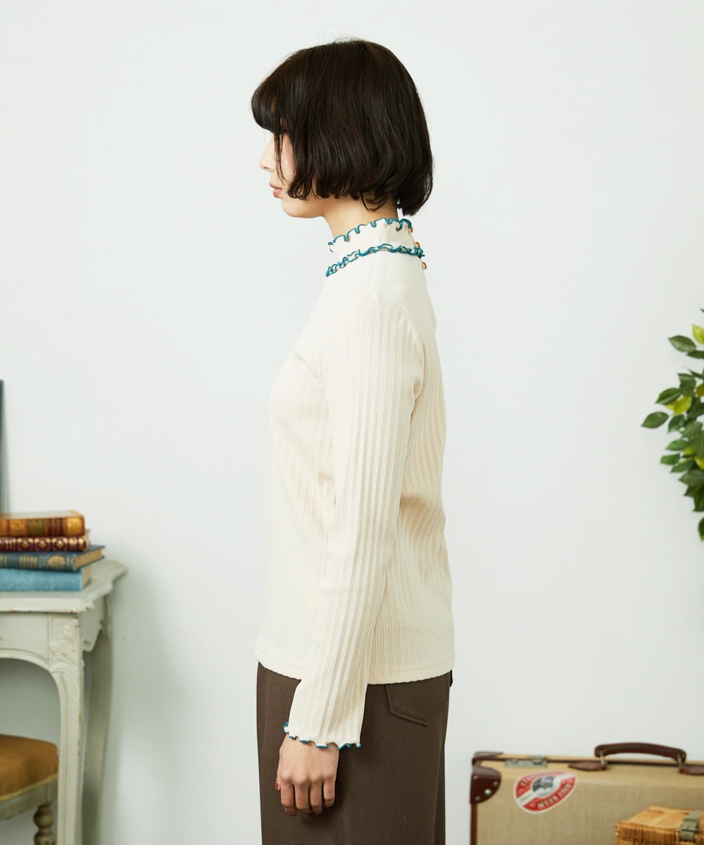 GJKDD35120 Jocomomola(ホコモモラ) Tierras de cuitivo メロウハイネックカットソー アイボリー