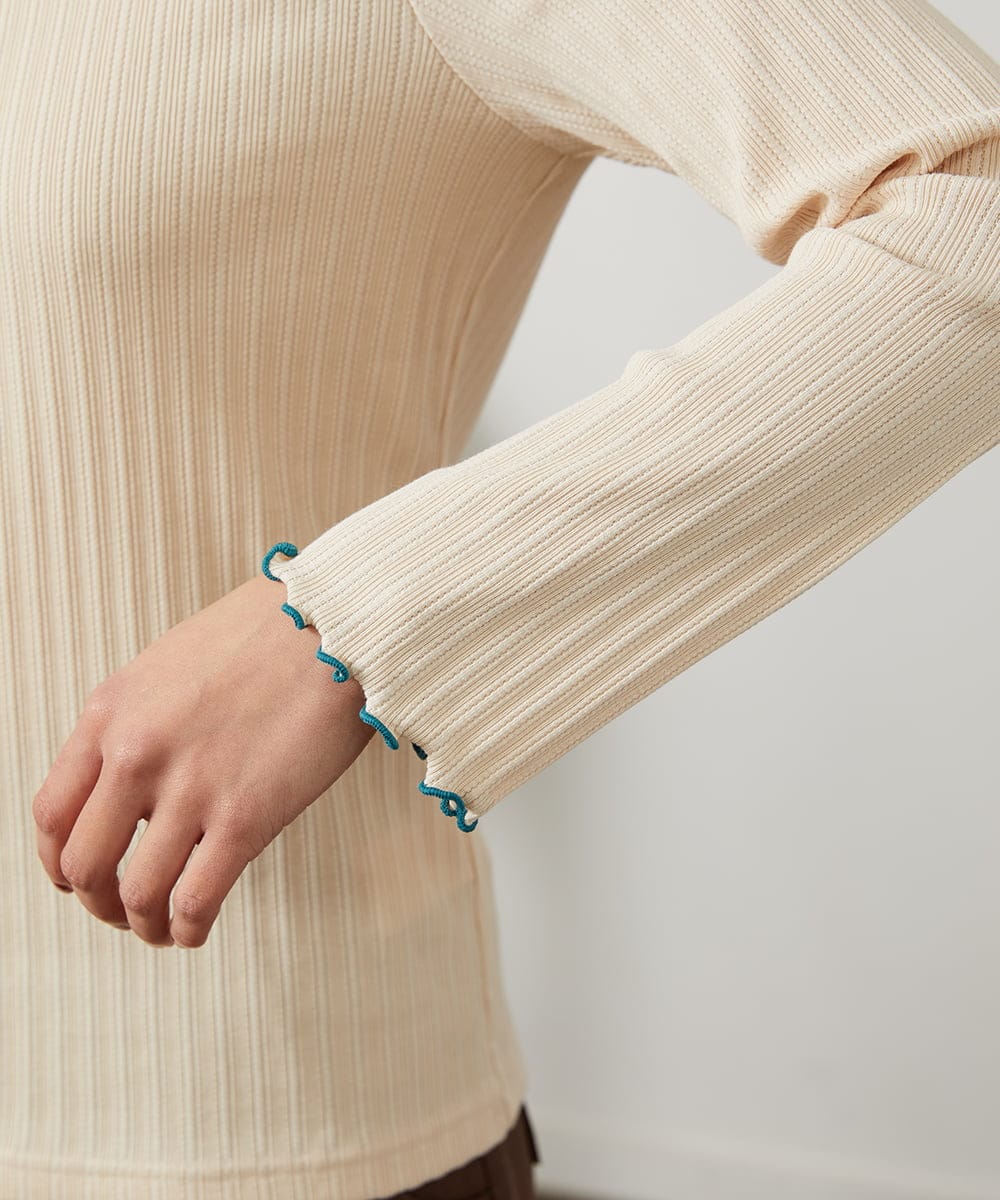 GJKDD35120 Jocomomola(ホコモモラ) Tierras de cuitivo メロウハイネックカットソー アイボリー