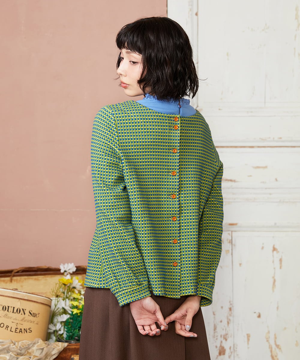 GJKDE39220 Jocomomola(ホコモモラ) 【2WAY】Encrucijada チェックジャカードカットソー グリーン