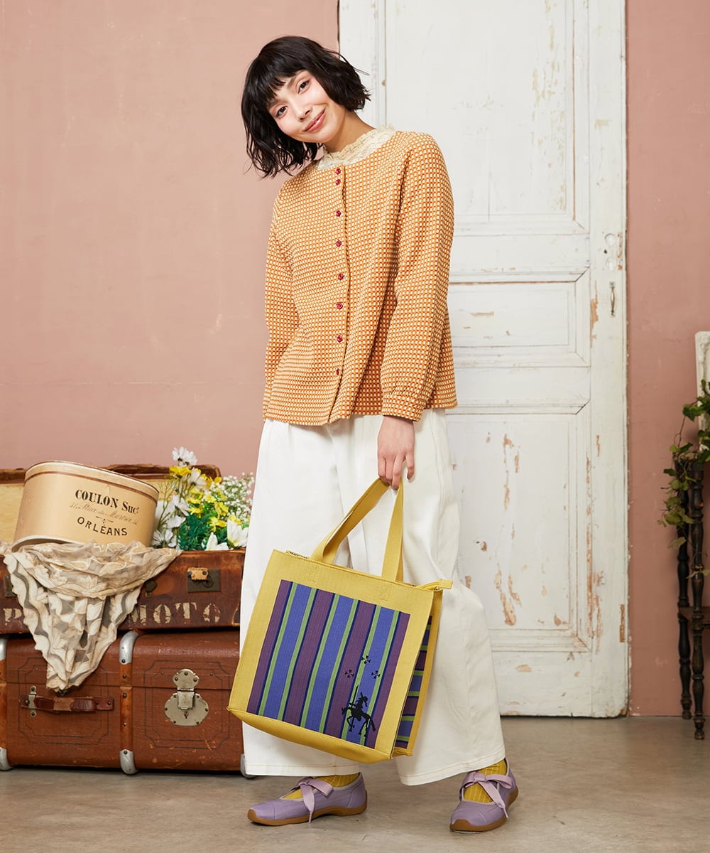 GJKDE39220 Jocomomola(ホコモモラ) 【2WAY】Encrucijada チェックジャカードカットソー オレンジ