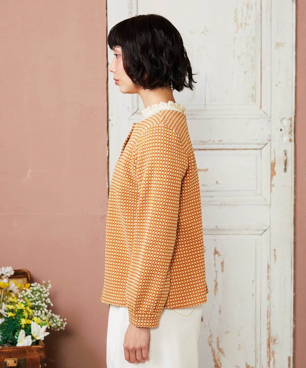 GJKDE39220 Jocomomola(ホコモモラ) 【2WAY】Encrucijada チェックジャカードカットソー オレンジ