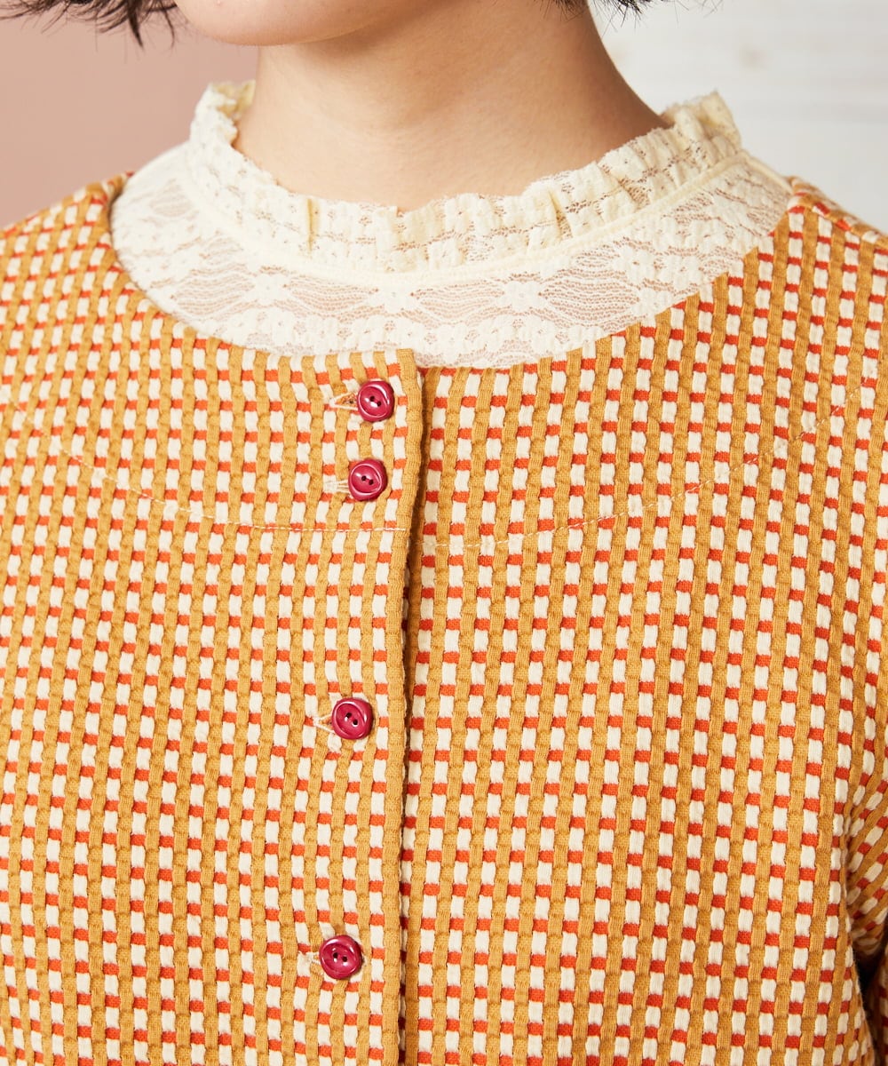 GJKDE39220 Jocomomola(ホコモモラ) 【2WAY】Encrucijada チェックジャカードカットソー オレンジ