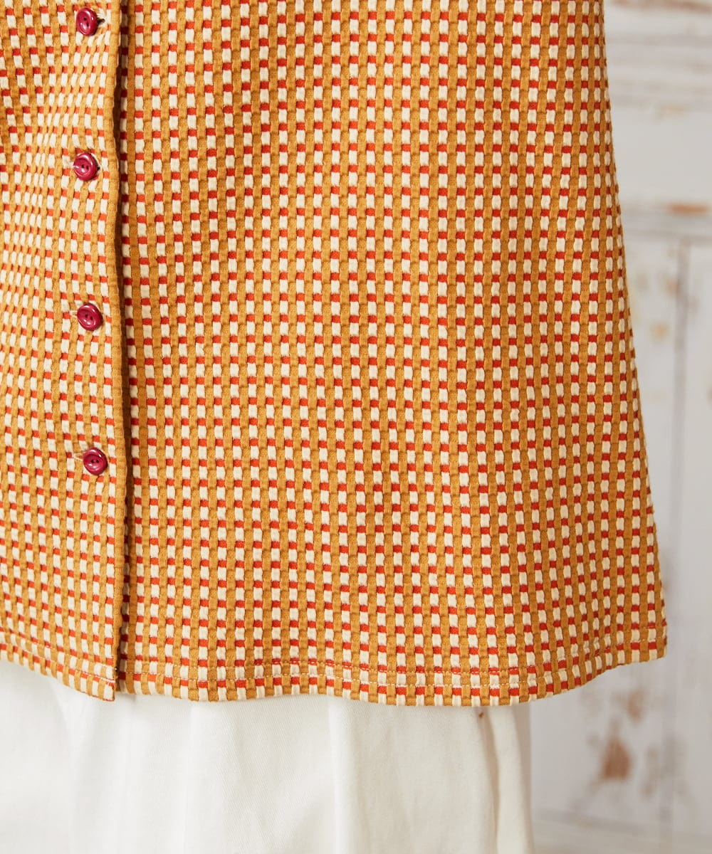 GJKDE39220 Jocomomola(ホコモモラ) 【2WAY】Encrucijada チェックジャカードカットソー オレンジ