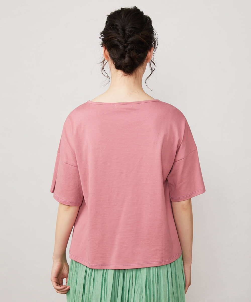 GJKFA02130 Jocomomola(ホコモモラ) Verde pera フラワー刺繍Tシャツ ピンク