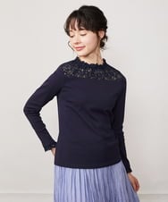 GJKFA30110 Jocomomola(ホコモモラ) フライス レース切り替えカットソー ネイビー