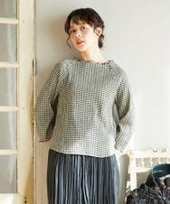 GJKFA36170 Jocomomola(ホコモモラ) ギンガムチェックメロウカットソー ブラック