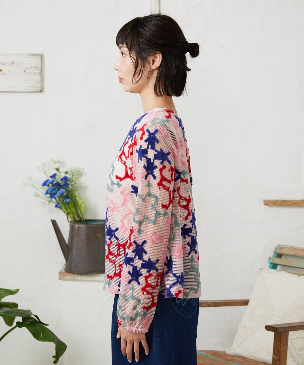 GJKFD01220 Jocomomola(ホコモモラ) Caballerias アニマルジャカードシアーカットソー ピンク