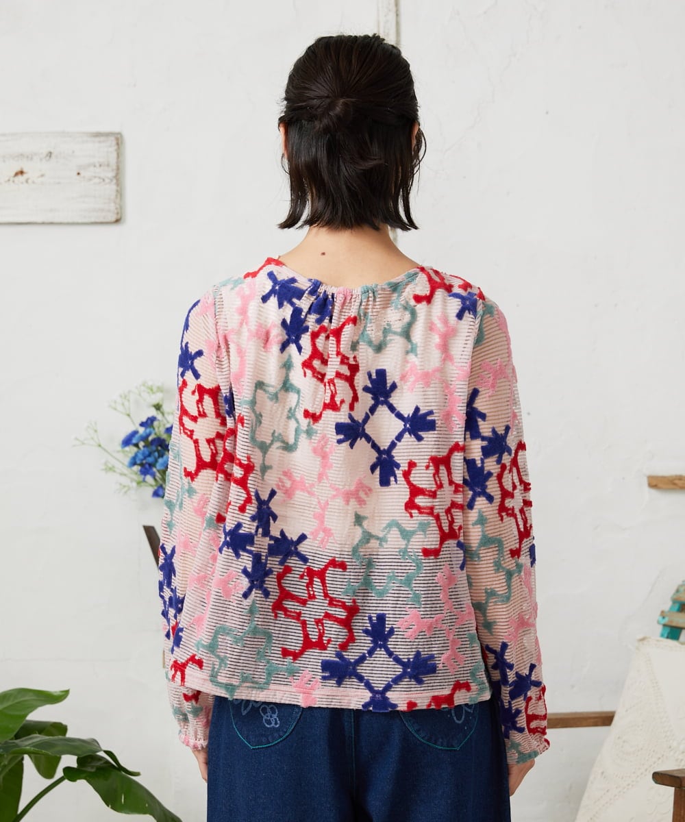 GJKFD01220 Jocomomola(ホコモモラ) Caballerias アニマルジャカードシアーカットソー ピンク