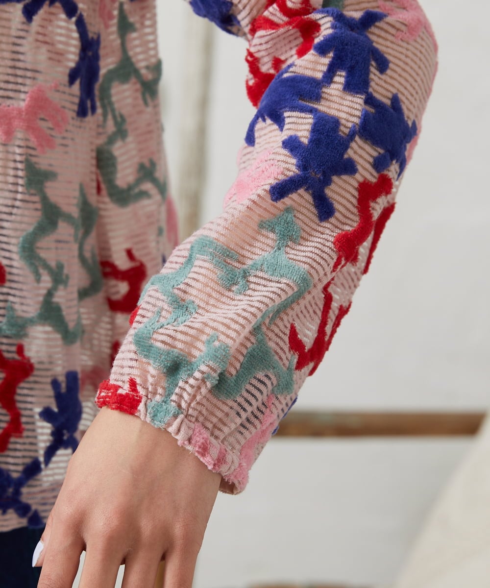 GJKFD01220 Jocomomola(ホコモモラ) Caballerias アニマルジャカードシアーカットソー ピンク