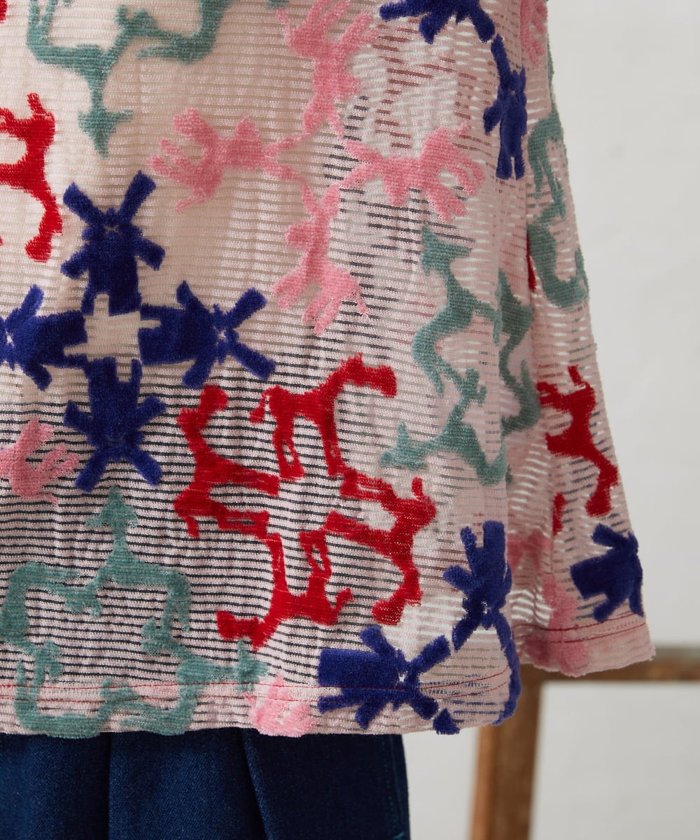 GJKFD01220 Jocomomola(ホコモモラ) Caballerias アニマルジャカードシアーカットソー ピンク