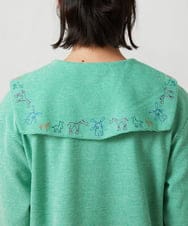 GJKFD02200 Jocomomola(ホコモモラ) Aventura セーラーカラーアニマル刺繍入りカットソー グリーン