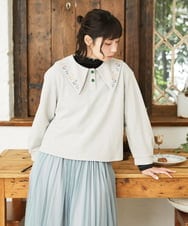 GJKFD02200 Jocomomola(ホコモモラ) Aventura セーラーカラーアニマル刺繍入りカットソー ライトグレー