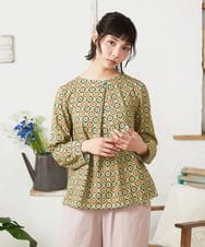 GJKFD30180 Jocomomola(ホコモモラ) En un sueno 幾何学プリントカットソー グリーン