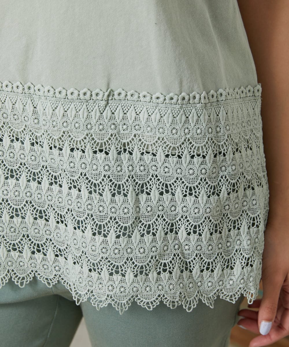 GJKFD31100 Jocomomola(ホコモモラ) 天竺レースキャミソール グリーン