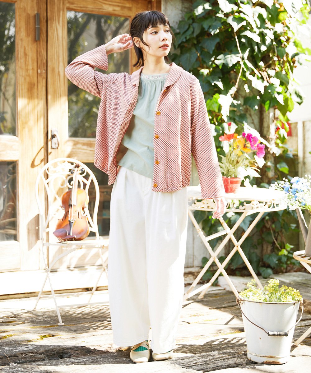 GJKFD32180 Jocomomola(ホコモモラ) 天竺フラワー刺繍カットソー グリーン