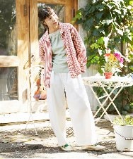 GJKFD32180 Jocomomola(ホコモモラ) 天竺フラワー刺繍カットソー グリーン