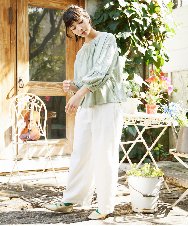 GJKFD32180 Jocomomola(ホコモモラ) 天竺フラワー刺繍カットソー グリーン