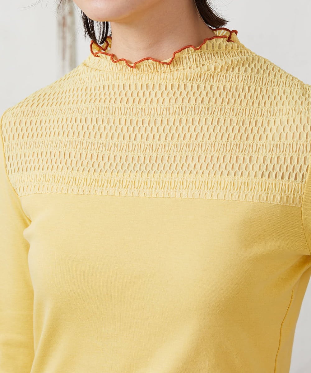 GJKFD33110 Jocomomola(ホコモモラ) フライス幾何レースドッキングカットソー イエロー