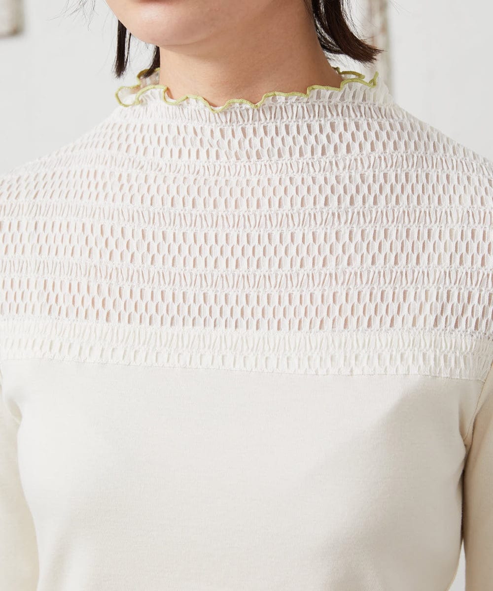 GJKFD33110 Jocomomola(ホコモモラ) フライス幾何レースドッキングカットソー アイボリー