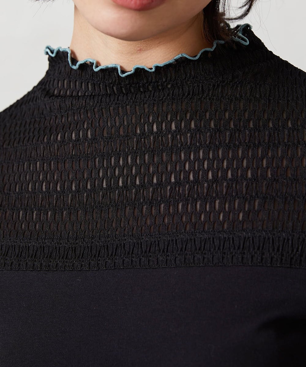 GJKFD33110 Jocomomola(ホコモモラ) フライス幾何レースドッキングカットソー ブラック