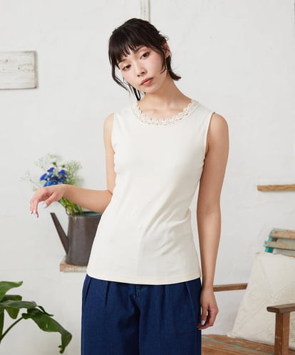 GJKFD34090 Jocomomola 【2WAY】フライスレースタンクトップ