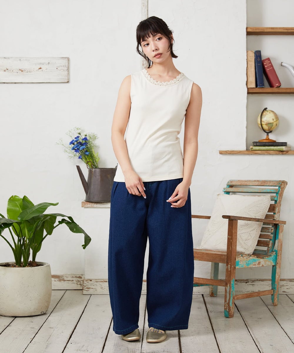 GJKFD34090 Jocomomola(ホコモモラ) 【2WAY】フライスレースタンクトップ アイボリー