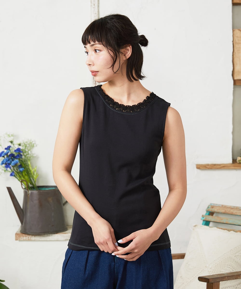 GJKFD34090 Jocomomola(ホコモモラ) 【2WAY】フライスレースタンクトップ ブラック