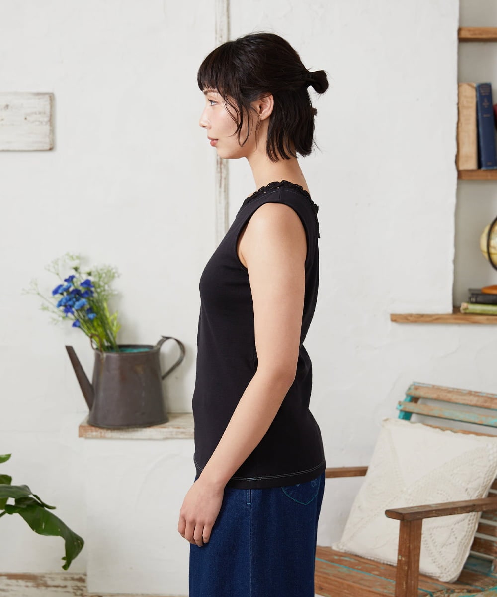 GJKFD34090 Jocomomola(ホコモモラ) 【2WAY】フライスレースタンクトップ ブラック