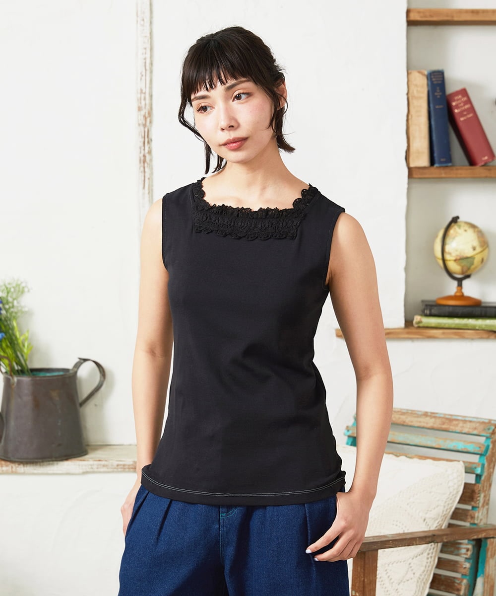 GJKFD34090 Jocomomola(ホコモモラ) 【2WAY】フライスレースタンクトップ ブラック