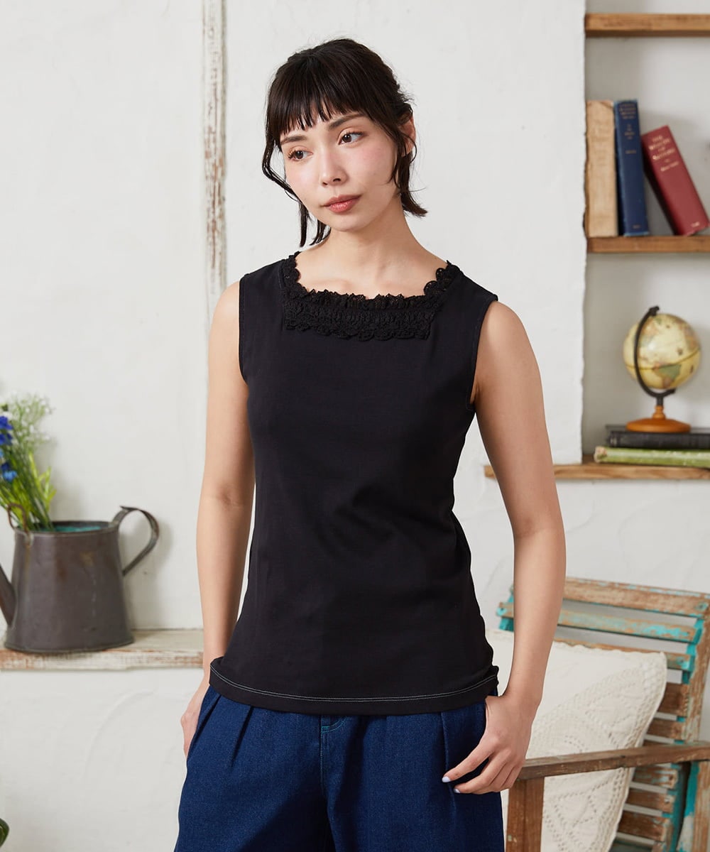 GJKFD34090 Jocomomola(ホコモモラ) 【2WAY】フライスレースタンクトップ ブラック