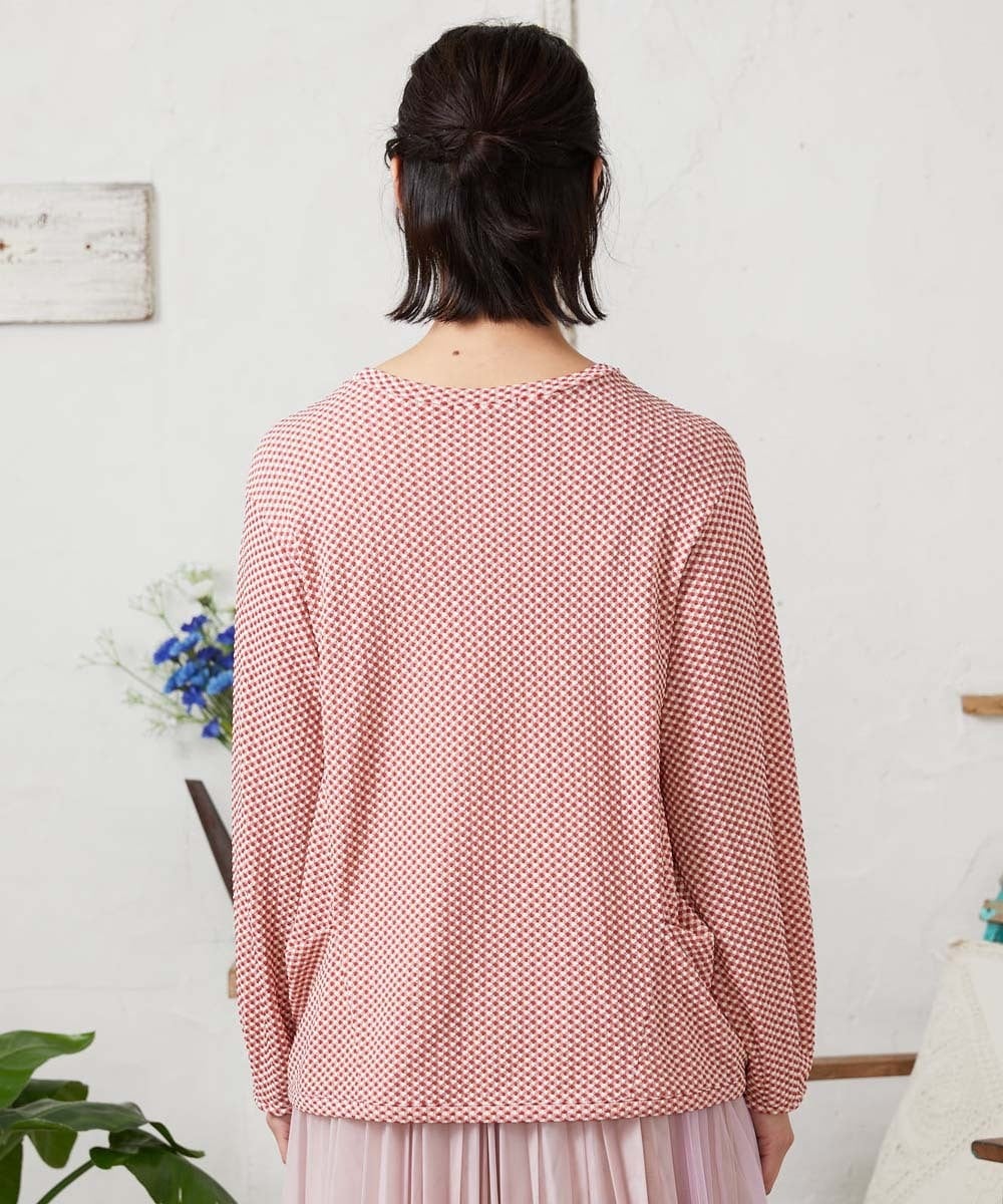 GJKFD35130 Jocomomola(ホコモモラ) ギンガムチェックカットソープルオーバー レッド